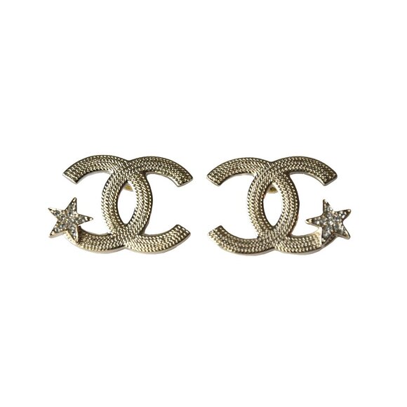 Chanel 23B CC Crystal Strass Star Stud Earrings Gold - Picture 1 of 1